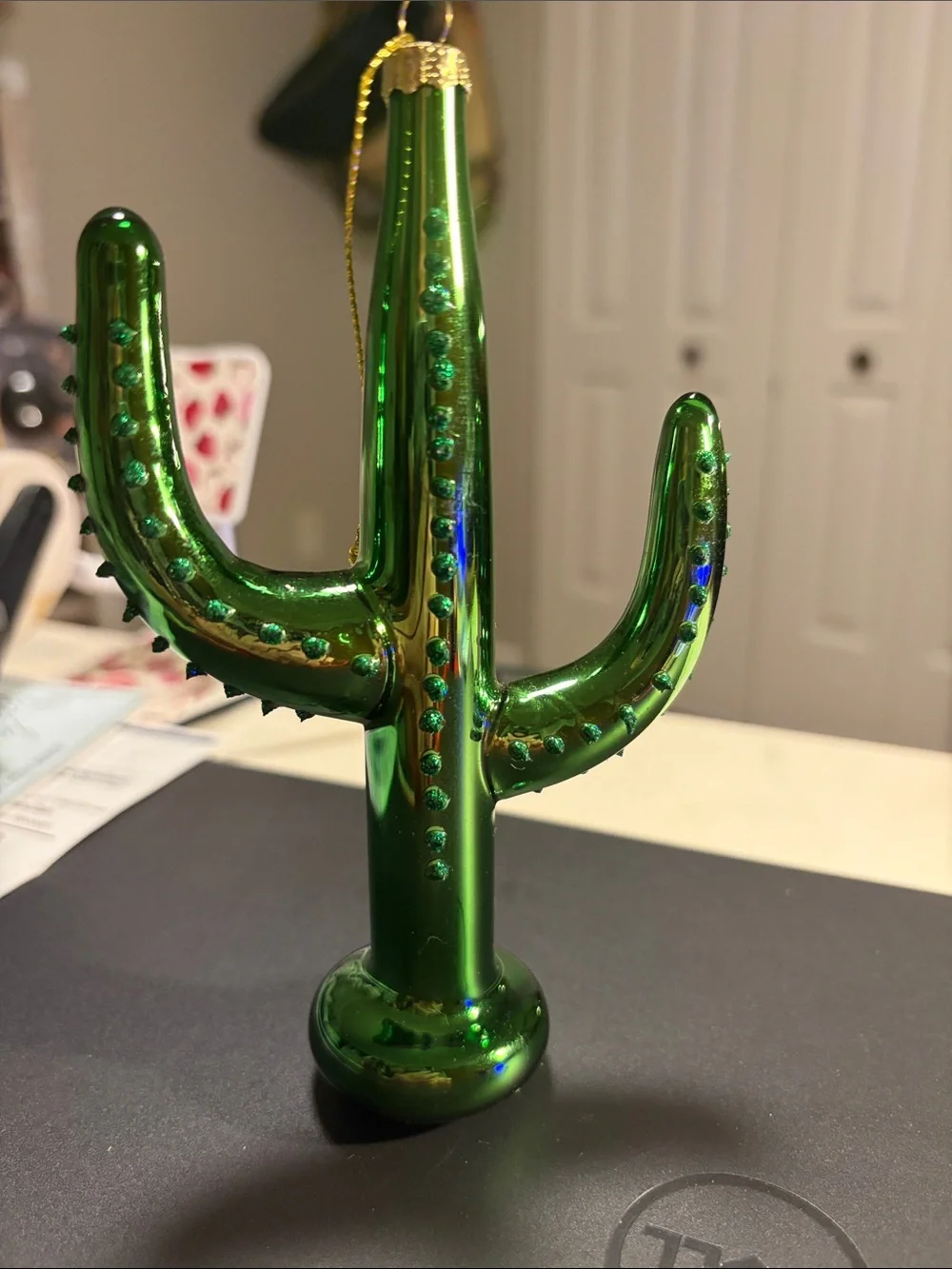 Green Cactus Glass Ornament - Home Holiday Decoration